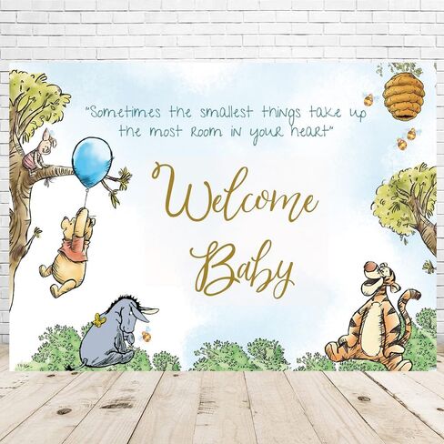 Welcome Baby Winnie Backdrop Vintage Pooh Baby Shower Background for Boys Cute Newborn Party Decorations 57 X 37 Inch in Kuwait