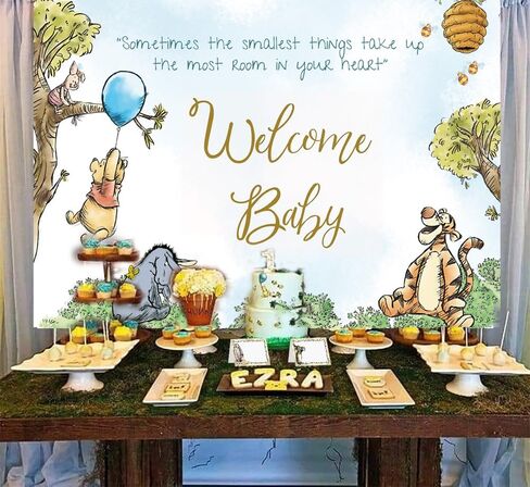 Welcome Baby Winnie Backdrop Vintage Pooh Baby Shower Background for Boys Cute Newborn Party Decorations 57 X 37 Inch in Kuwait