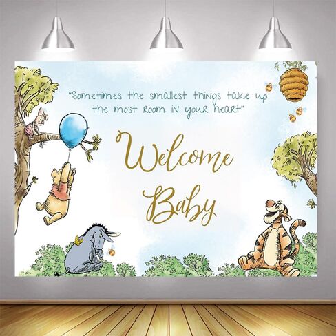 Welcome Baby Winnie Backdrop Vintage Pooh Baby Shower Background for Boys Cute Newborn Party Decorations 57 X 37 Inch in Kuwait
