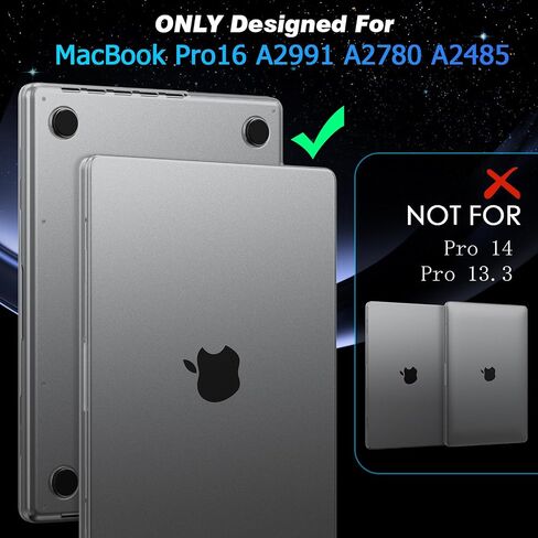 EooCoo [Ultra Thin Armor] Case Compatible for MacBook Pro 16 inch 2024-2021 M3 M2 M1 A2991 A2780 A2485, [100% Match Space Black] [Anti-Fingerprint] Hard Shell&Keyboard Skin, Space Black Clear in Saudi Arabia
