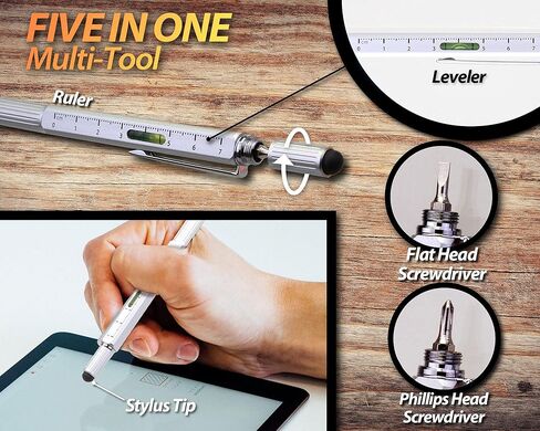 Travigo Multi-tool 5 in 1 Pen and Mechanical Pencil Set Level Screwdriver Ruler Stylus with Included Gift Box (Silver) in Kuwait