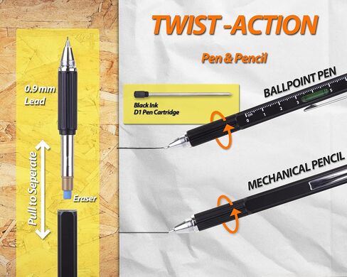 Travigo Multi-tool 5 in 1 Pen and Mechanical Pencil Set Level Screwdriver Ruler Stylus with Included Gift Box (Silver) in Saudi Arabia
