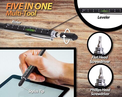 Travigo Multi-tool 5 in 1 Pen and Mechanical Pencil Set Level Screwdriver Ruler Stylus with Included Gift Box (Silver) in Saudi Arabia
