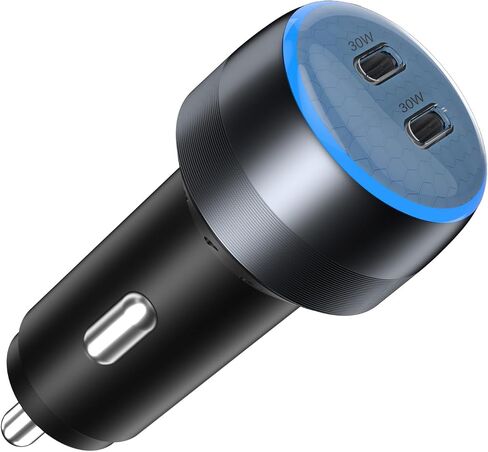 USB C Car Charger, 60W 2-Port PowerIQ 3.0 Type C Adapter, PowerDrive III Duo Powering for iPhone 14, 13, 12, 11 X XS Pro Max Mini, Galaxy S22/S20/S10, Pixel, iPad/iPad Mini, etc. (60W-Grey) in Saudi Arabia