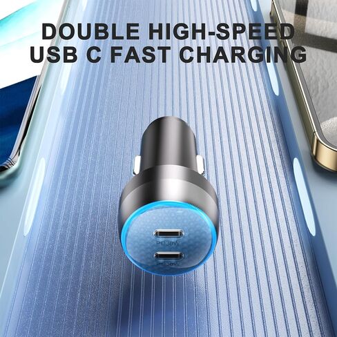 USB C Car Charger, 60W 2-Port PowerIQ 3.0 Type C Adapter, PowerDrive III Duo Powering for iPhone 14, 13, 12, 11 X XS Pro Max Mini, Galaxy S22/S20/S10, Pixel, iPad/iPad Mini, etc. (60W-Grey) in Saudi Arabia