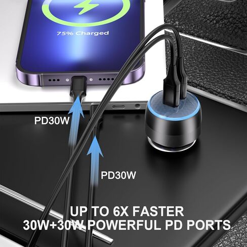 USB C Car Charger, 60W 2-Port PowerIQ 3.0 Type C Adapter, PowerDrive III Duo Powering for iPhone 14, 13, 12, 11 X XS Pro Max Mini, Galaxy S22/S20/S10, Pixel, iPad/iPad Mini, etc. (60W-Grey) in Saudi Arabia