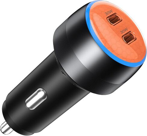USB C Car Charger, 60W 2-Port PowerIQ 3.0 Type C Adapter, PowerDrive III Duo Powering for iPhone 14, 13, 12, 11 X XS Pro Max Mini, Galaxy S22/S20/S10, Pixel, iPad/iPad Mini, etc. (60W-Grey) in Saudi Arabia