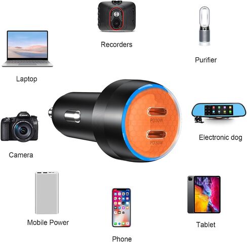 USB C Car Charger, 60W 2-Port PowerIQ 3.0 Type C Adapter, PowerDrive III Duo Powering for iPhone 14, 13, 12, 11 X XS Pro Max Mini, Galaxy S22/S20/S10, Pixel, iPad/iPad Mini, etc. (60W-Grey) in Saudi Arabia