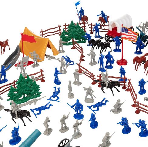 Civil War Army Men Toy Soldier Action Figure Playset -100 Pieces Including Confederate & Union Soldiers, Cannons, Wagons, Rideable Horses, Terrain Accessories -Great for Dioramas & School Projects in Kuwait
