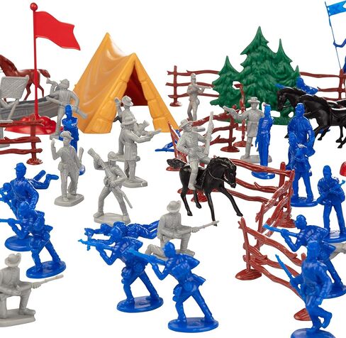 Civil War Army Men Toy Soldier Action Figure Playset -100 Pieces Including Confederate & Union Soldiers, Cannons, Wagons, Rideable Horses, Terrain Accessories -Great for Dioramas & School Projects in Kuwait