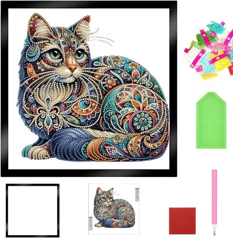 Zakrafo Cat Diamond Art Painting Diamond Art Kits for Adults with Frame Diamond dot Arts Paint by Numbers kit Crafts Gifts for Beginner Home Wall Decor in Kuwait