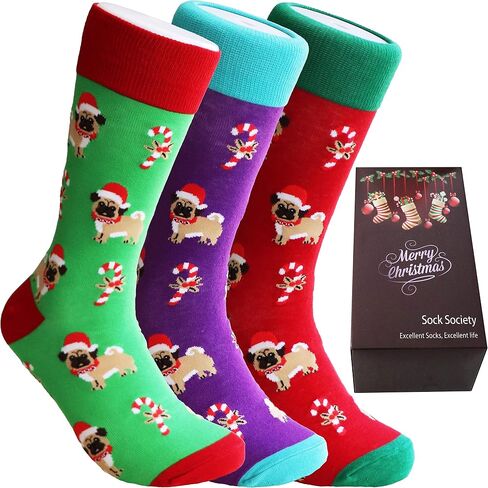 Sock Society Christmas Unisex Men Women Fun Dress Casual Pattern Crew Funny Xmas Socks Gift Box in Saudi Arabia