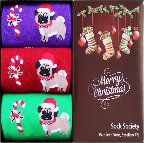 Sock Society Christmas Unisex Men Women Fun Dress Casual Pattern Crew Funny Xmas Socks Gift Box in Saudi Arabia