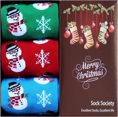 Sock Society Christmas Unisex Men Women Fun Dress Casual Pattern Crew Funny Xmas Socks Gift Box in Saudi Arabia