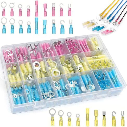 JacobsParts Heat Shrink Wire Connectors Kit: 270pcs Waterproof Electrical Crimp Terminals for Marine & Automotive Use, Adhesive Lined with Butt Fork Hook Ring & Quick Disconnects in Saudi Arabia