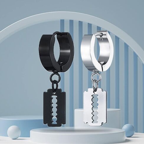 Blade Earrings Set For Men Women Stainless Steel Dangle Hoop Simple Goth Kpop Punk Trendy Huggie Hoop Earrings Set Jewelry in Saudi Arabia