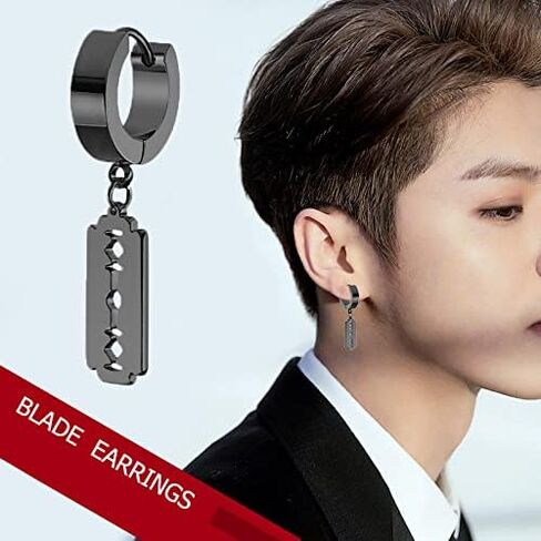 Blade Earrings Set For Men Women Stainless Steel Dangle Hoop Simple Goth Kpop Punk Trendy Huggie Hoop Earrings Set Jewelry in Saudi Arabia