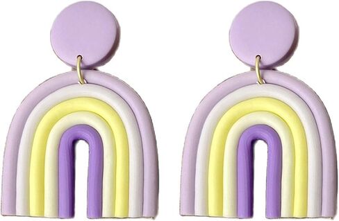 Vintage Handmade Colorful Rainbow Soft Clay Dangle Earrings Boho Lovely Candy Pendant Drop Earrings for Women in Saudi Arabia