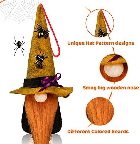 mocoosy Halloween جنوم الحلي مجموعة من 6، أفخم التماثيل المعلقة الزينة، اليدوية Tomte السويدية جنوم Nisse الاسكندنافية جنوم الحلي شجرة معلقة لعيد الهالوين ديكور المنزل الطرف in Kuwait