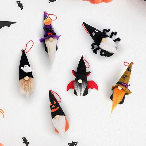 mocoosy Halloween جنوم الحلي مجموعة من 6، أفخم التماثيل المعلقة الزينة، اليدوية Tomte السويدية جنوم Nisse الاسكندنافية جنوم الحلي شجرة معلقة لعيد الهالوين ديكور المنزل الطرف in Kuwait