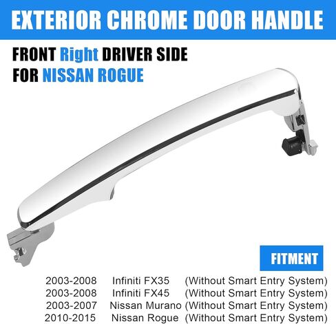 FAERSI Outside Exterior Chrome Door Handle Front Left Driver Side with Keyhole | Without Smart Key | for 2003-2008 Infiniti FX35 FX45, 2008-2013 Nissan Rogue, 2003-2007 Murano, 80640-CA012, 80640CA012 in Saudi Arabia