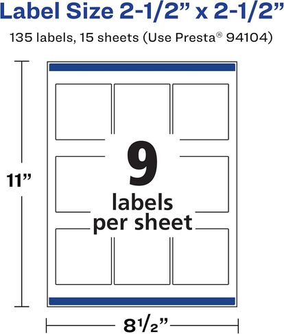 Avery Matte White Removable Square Labels with Sure Feed Technology, 2.5" x 2.5", 135 Removable Labels, Laser/Inkjet Printable Labels in Saudi Arabia