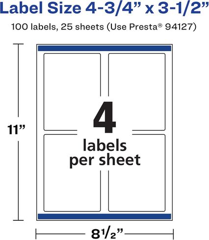 Avery Matte White Rectangle Labels with Sure Feed, 4.75" x 3.5", 100 Labels, Print-to-The-Edge, Laser/Inkjet Printable Labels in Saudi Arabia