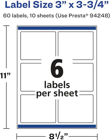 Avery Durable Waterproof Rectangle Labels with Sure Feed, 3" x 3.75", 60 Oil and Tear-Resistant Waterproof Labels, Print-to-The-Edge, Laser/Pigment-Based Inkjet Printable Labels in Saudi Arabia
