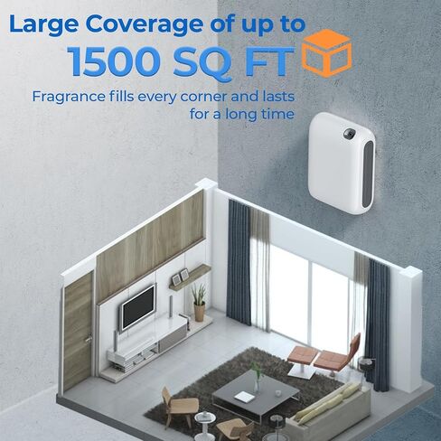 موزع روائح بدون ماء 200 مل، 1500 قدم مربع، جهاز هواء لرائحة الهواء للمنزل، موزع زيت ذكي يعمل بتقنية البلوتوث، موزع رائحة الهواء البارد مثبت على الحائط للمنزل والفندق ذو الغرفة الكبيرة in Kuwait