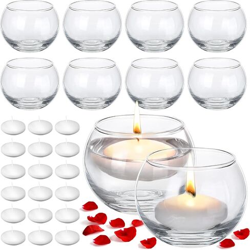 Round Votive Candle Holders Sets 10 Pcs Glass Tealight Candle Holder Jar with 20 Pcs White Floating Candles for Valentine's Day, Birthday, Wedding, Graduation Party, Holidays Atmosphere Decor in Saudi Arabia