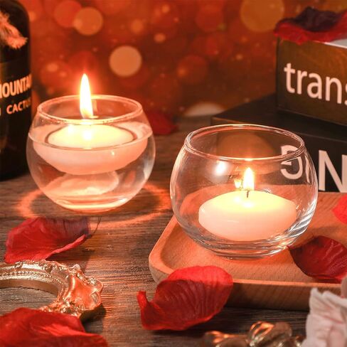 Round Votive Candle Holders Sets 10 Pcs Glass Tealight Candle Holder Jar with 20 Pcs White Floating Candles for Valentine's Day, Birthday, Wedding, Graduation Party, Holidays Atmosphere Decor in Saudi Arabia