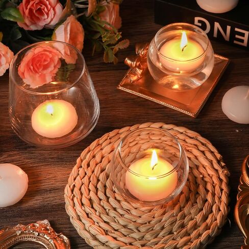 Round Votive Candle Holders Sets 10 Pcs Glass Tealight Candle Holder Jar with 20 Pcs White Floating Candles for Valentine's Day, Birthday, Wedding, Graduation Party, Holidays Atmosphere Decor in Saudi Arabia