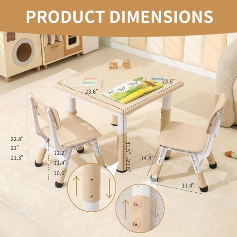 Hulaibit Kids Table and 2 Chairs Set, Height Adjustable Toddler Table and Chairs with Anti-Slip Foot Covers, Graffiti Desktop Arts & Crafts Table for Daycare, Classroom in Saudi Arabia
