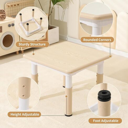 Hulaibit Kids Table and 2 Chairs Set, Height Adjustable Toddler Table and Chairs with Anti-Slip Foot Covers, Graffiti Desktop Arts & Crafts Table for Daycare, Classroom in Saudi Arabia