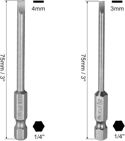 uxcell 10Pcs 3mm & 4mm Slotted Tip Magnetic Flat Head Screwdriver Bits, 1/4 Inch Hex Shank 3-inch Length S2 Power Tool in Saudi Arabia