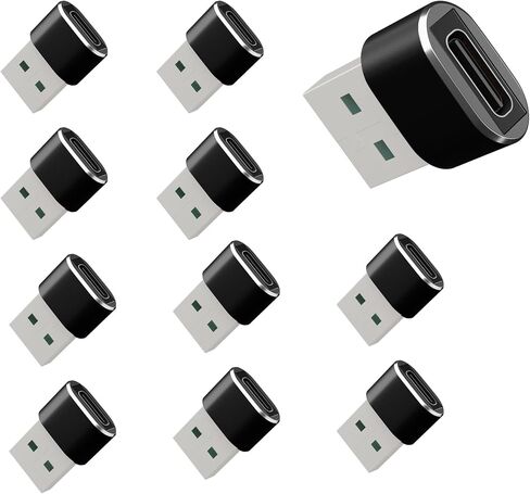 محول USB-C إلى USB-A ذكر 10 حزم - محول شحن وبيانات من النوع C أنثى إلى النوع A ذكر، متوافق مع iPhone 15 وSamsung Galaxy وiPad وApple Watch - أسود in Kuwait