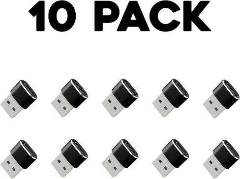 محول USB-C إلى USB-A ذكر 10 حزم - محول شحن وبيانات من النوع C أنثى إلى النوع A ذكر، متوافق مع iPhone 15 وSamsung Galaxy وiPad وApple Watch - أسود in Kuwait