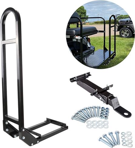 10L0L Universal Golf Cart Rear Seat Safety Grab Bar and Trailer Hook Hitch with Receiver for EZGO Club Car Yamaha, Heavy Duty Material Hand Rail Add Safety to Your Rear Passengers - Black in Saudi Arabia