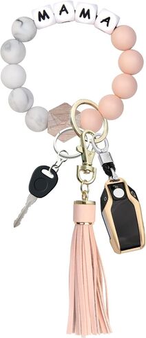 Bracelet Wristlet Keychain, Silicone Beaded Bangle Key Ring with Tassel, Mother's day Christmas Gift for Women in Saudi Arabia