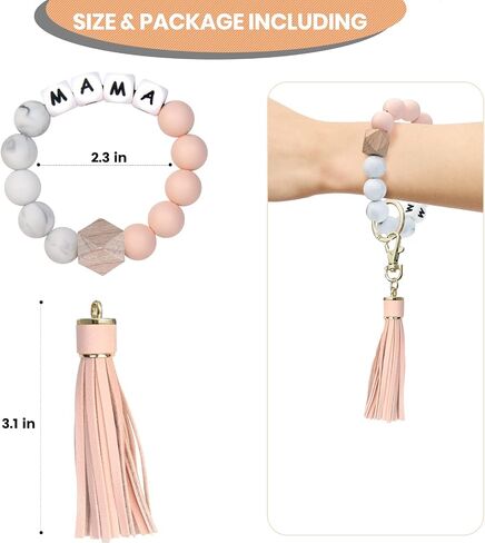 Bracelet Wristlet Keychain, Silicone Beaded Bangle Key Ring with Tassel, Mother's day Christmas Gift for Women in Saudi Arabia