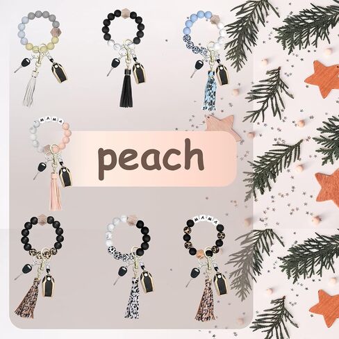 Bracelet Wristlet Keychain, Silicone Beaded Bangle Key Ring with Tassel, Mother's day Christmas Gift for Women in Saudi Arabia