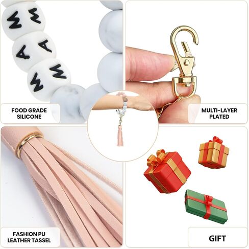 Bracelet Wristlet Keychain, Silicone Beaded Bangle Key Ring with Tassel, Mother's day Christmas Gift for Women in Saudi Arabia