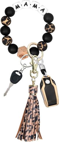 Bracelet Wristlet Keychain, Silicone Beaded Bangle Key Ring with Tassel, Mother's day Christmas Gift for Women in Saudi Arabia