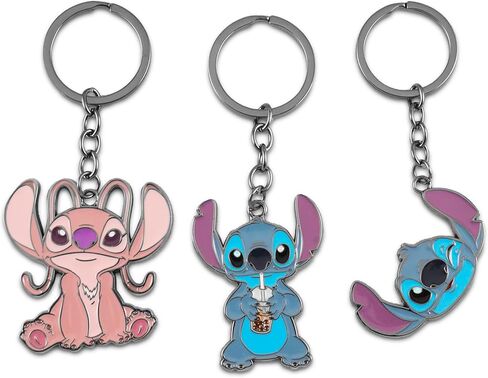 Disney Lilo and Stitch Keychain Set - Bundle with 3 Lilo and Stitch Keyrings Including Stitch and Angel Plus Stickers, Tattoos, More | Stitch Keychains for Girls in Kuwait