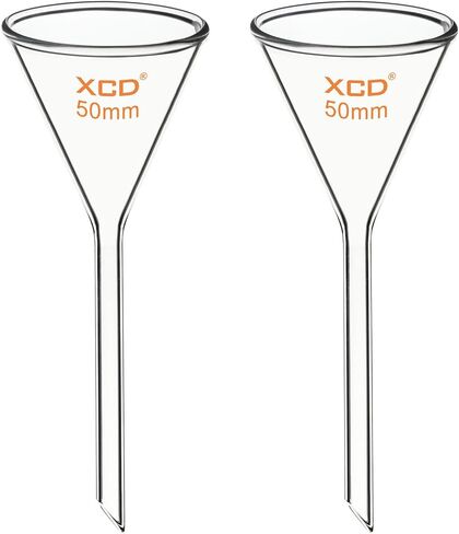 XCD Glass Funnel, Heavy Wall Short Stem Borosilicate Glass Funnel, 50mm Diameter, 50mm Stem Length, 2-Pack in Saudi Arabia