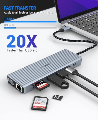 موزع USB C، محطة إرساء USB C ذات 14 منفذًا، شاشة ثلاثية مع VGA/2*HDMI، محول USB C لأجهزة الكمبيوتر المحمول والكمبيوتر اللوحي (10 جيجابت في الثانية USB 3.1، RJ45 1G LAN، PD 100W، ميكروفون 3.5 مم، قارئ SD/TF) in Saudi Arabia