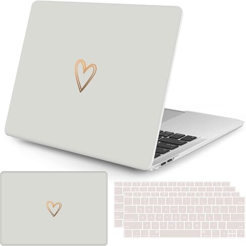 Seorsok متوافق مع حافظة MacBook Air 13 بوصة 2020 2019 2018 إصدار A1932 A2179 M1 A2337 معرف اللمس، حافظة بلاستيكية صلبة بنمط قلب ذهبي وجذاب مع غطاء لوحة مفاتيح، لون بيج in Kuwait