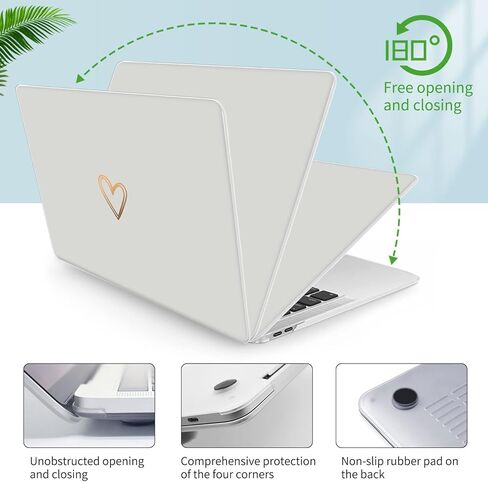 Seorsok متوافق مع حافظة MacBook Air 13 بوصة 2020 2019 2018 إصدار A1932 A2179 M1 A2337 معرف اللمس، حافظة بلاستيكية صلبة بنمط قلب ذهبي وجذاب مع غطاء لوحة مفاتيح، لون بيج in Kuwait