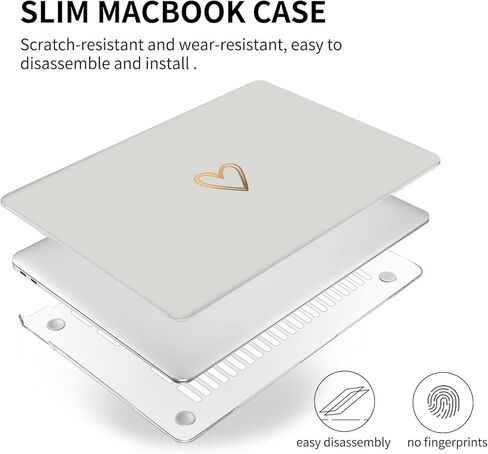 Seorsok متوافق مع حافظة MacBook Air 13 بوصة 2020 2019 2018 إصدار A1932 A2179 M1 A2337 معرف اللمس، حافظة بلاستيكية صلبة بنمط قلب ذهبي وجذاب مع غطاء لوحة مفاتيح، لون بيج in Kuwait