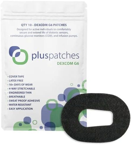 CGM Cover Tape (10pk) for Dexcom G6 - Adhesive Patches, Waterproof Strong Hold and Snug Fit for Diabetes Glucose Monitor | 10-14 Day Sensitive Skin Protection | USA (Black) in Saudi Arabia